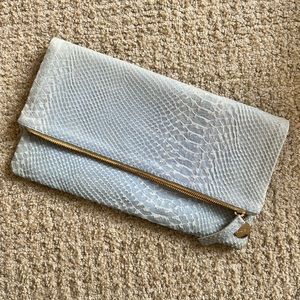 Clare V. Light blue snakeskin fold over clutch